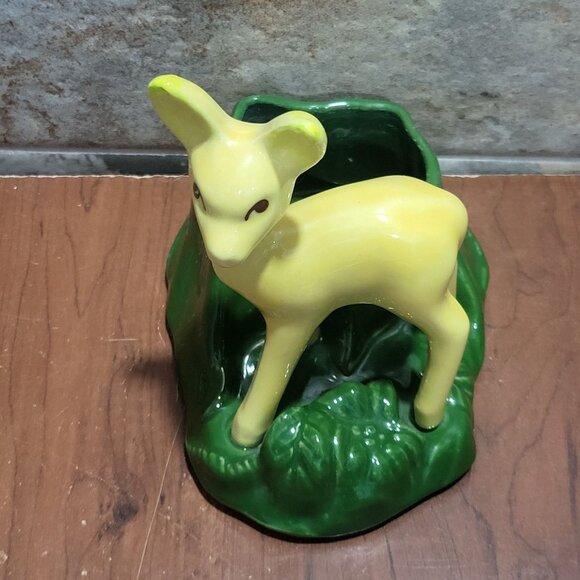 Vintage Shawnee USA Shiny Glaze Deer Fawn Ceramic Planter Vase - Picture 11 of 12